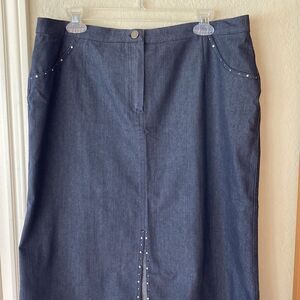 Denim Jean Skirt Embellished With Rhinestones And Metal Made In Italy Sz Euro 54